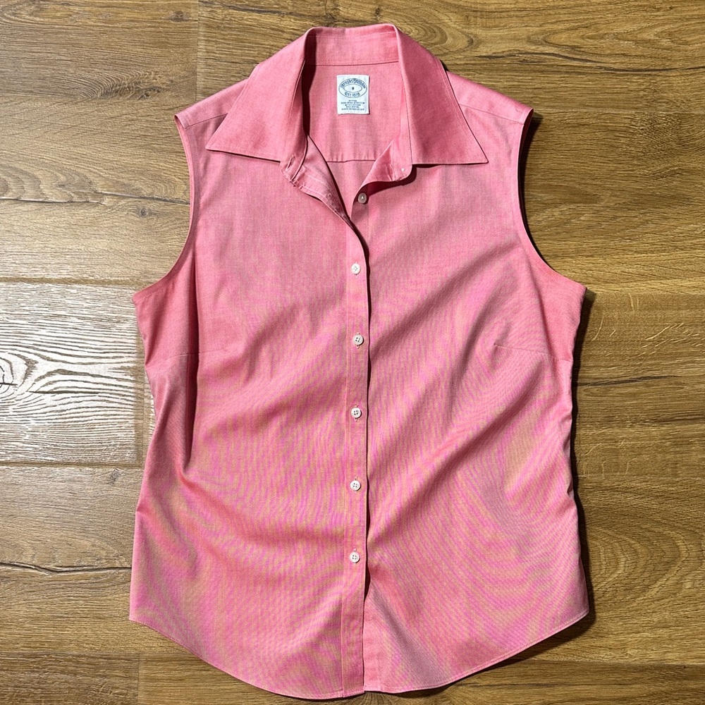 Brooks Brothers Cotton Red Sleeveless Button-Down Shirt Size 8
